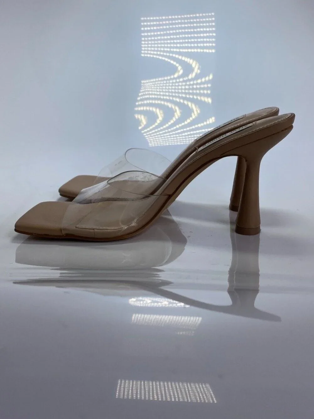 Steve Madden Women's Elated Tan Lucite Heeled Slide Sandals Sz 8.5